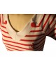 Tshirt col v femme marin rayé blanc et rouge
